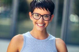 Portrait of happy successful young business woman outdoors